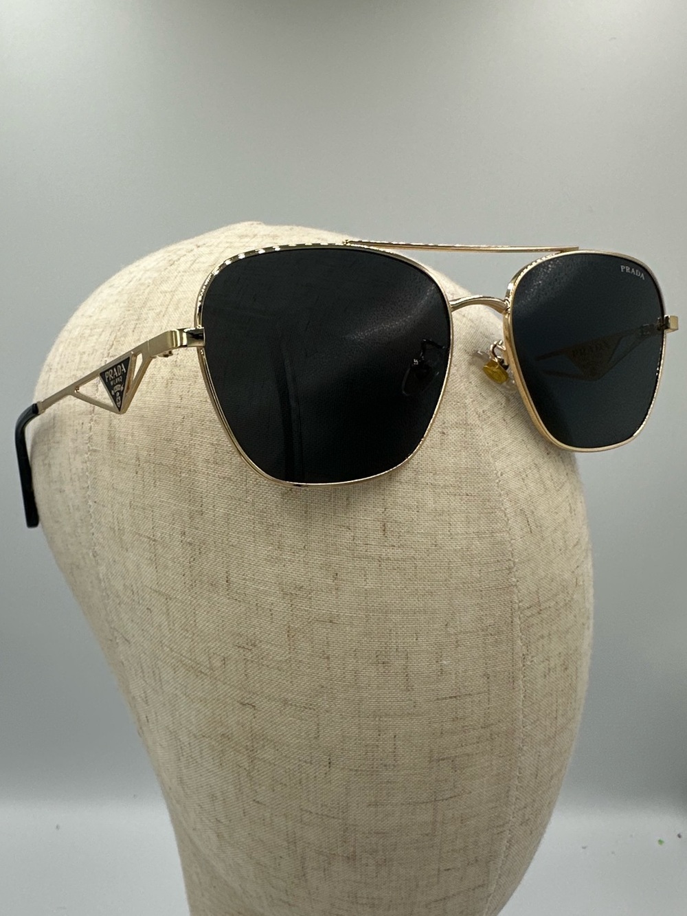 Prada Aviator Sunglasses Gold Black Triangle Logo Women